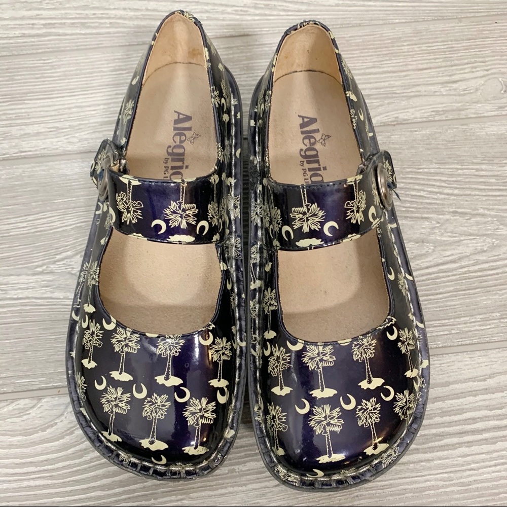 Alegria NAVY palmetto SC Leather Mary Jane Clog 37